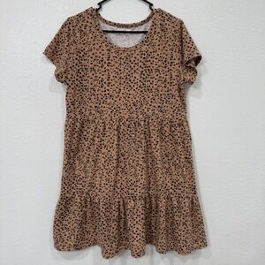 24/7‎ Maurices Tan Black Cheetah Print Tiered Ruffle Dress Size XL